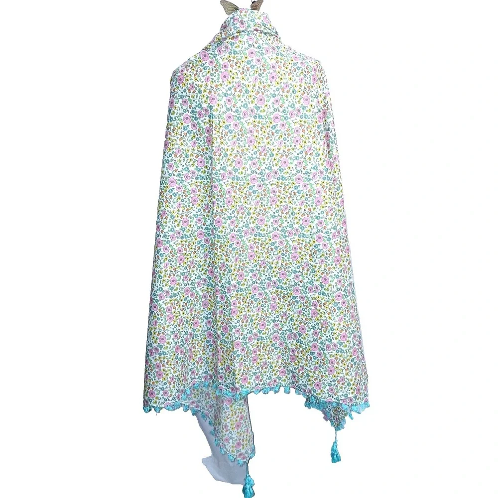 Liberty Of London For Target Women Shawl Wrap Pink Yellow Cotton Fringe Floral